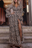 Brown Sexy Elegant Print Leopard High Opening V Neck Straight Dresses