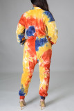 Multicolor Fashion Casual Print Tie Dye Pocket V Neck Regular Jumpsuits