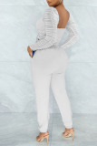 White Sexy Solid Split Joint Draw String Fold Square Collar Long Sleeve Two Pieces
