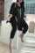 White Fashion Casual Embroidery Slit V Neck Long Sleeve Two Pieces
