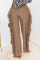 Champagne Fashion Solid Tassel Straight High Waist Straight Solid Color Bottoms