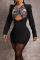 Black Sexy Solid Hollowed Out Patchwork V Neck A Line Dresses