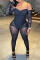 Black Fashion Sexy Patchwork See-through Backless Off the Shoulder Skinny Jumpsuits