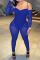 Blue Fashion Sexy Patchwork See-through Backless Off the Shoulder Skinny Jumpsuits