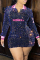 Tibetan Blue Fashion Sexy Patchwork Embroidered Sequins Turndown Collar Long Sleeve Plus Size Dresses