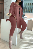 Black Fashion Casual Embroidery Slit V Neck Long Sleeve Two Pieces