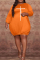 Orange Fashion Casual Print Basic O Neck Long Sleeve Plus Size Dresses