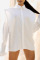 White Fashion Solid Split Joint Buckle Asymmetrical Turndown Collar Tops