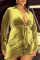 Earth Yellow Fashion Casual Solid Bandage Turndown Collar Long Sleeve Dresses