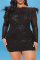 Black Fashion Sexy Patchwork Embroidered Sequins Off the Shoulder Long Sleeve Plus Size Dresses