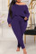 Purple Fashion Casual Solid Basic Oblique Collar Plus Size Two Pieces