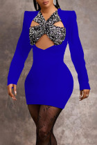 Peacock Blue Sexy Solid Hollowed Out Split Joint V Neck A Line Dresses
