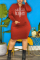 Red Casual Print Patchwork Hooded Collar Pencil Skirt Plus Size Dresses