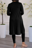 Coffee Fashion Casual Solid Cardigan Vests Pants U Neck Long Sleeve Two Pieces