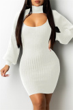 White Sexy Casual Solid Hollowed Out Turtleneck Long Sleeve Two Pieces