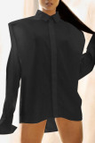 Black Fashion Solid Patchwork Buckle Asymmetrical Turndown Collar Tops