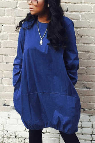 Royal blue Sexy Fashion Cap Sleeve Long Sleeves O neck Ball Gown Knee-Length Patchwork Solid