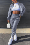Grey Fashion Casual Solid Cardigan Pants Long Sleeve Two Pieces