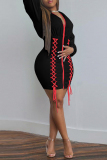 Black Fashion Casual Solid Bandage Patchwork Hooded Collar Long Sleeve Dresses
