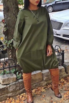 Army Green Sexy Fashion Cap Sleeve Long Sleeves O neck Ball Gown Knee-Length Patchwork Solid
