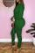 Green Fashion Casual Solid Basic V Neck Regular Jumpsuits