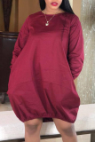 Wine Red Sexy Fashion Cap Sleeve Long Sleeves O neck Ball Gown Knee-Length Patchwork Solid