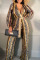 Yellow Brown Casual Print Split Joint V Neck Straight Jumpsuits