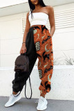 Multicolor Fashion Casual Print Patchwork Regular High Waist Conventional Patchwork Bottoms