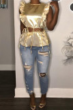 Gold Fashion Sexy Ruffled Sleeveless Top