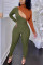 Army Green Fashion Sexy Zipper Long Sleeve Jumpsuit