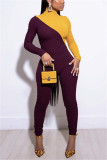 Wine Red Fashion Sexy Zipper Long Sleeve Jumpsuit
