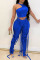 Blue Fashion Sexy Solid Bandage O Neck Sleeveless Two Pieces