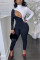 BlackAndWhite Fashion Sexy Zipper Long Sleeve Jumpsuit