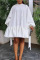 White Casual Sweet Solid Patchwork Flounce Fold O Neck A Line Dresses
