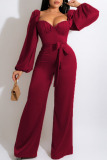 Black Casual Sweet Solid Patchwork Square Collar Straight Jumpsuits
