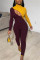 Wine Red Fashion Sexy Zipper Long Sleeve Jumpsuit