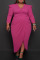 Rose Red Casual Solid Split Joint Fold Asymmetrical V Neck Princess Plus Size Dresses