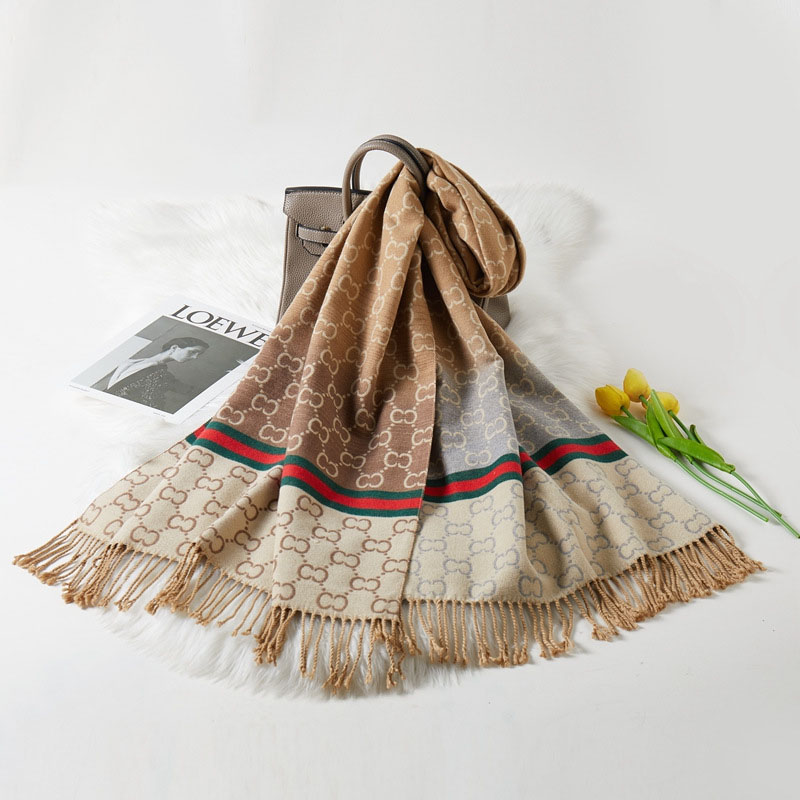 

Khaki Fashion Casual Letter Tassel Split Joint Scarf