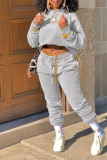 Light Gray Casual Solid Patchwork Hooded Collar Long Sleeve Two Pieces(Without Belt)