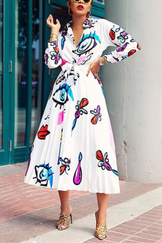 White Street Print Pleated skirt Long Sleeve