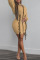 Khaki Casual Solid Bandage Patchwork Zipper Hooded Collar One Step Skirt Dresses