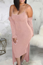 Pink Sexy Solid Split Joint Sleeveless Two Pieces