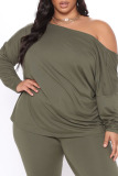 Black Sexy Solid Backless V Neck Plus Size Two Pieces