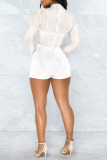 Apricot Sexy Zipper See-through Mesh Hot Drill O Neck Skinny Rompers