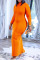 Orange Casual Solid Split Joint O Neck One Step Skirt Plus Size Dresses