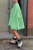Light Green Casual Solid Patchwork O Neck Straight Dresses
