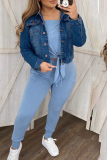 Baby Blue Sexy Solid Patchwork Off the Shoulder Long Sleeve Two Pieces