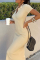 Cream White Fashion Street Solid Frenulum Backless Slit Turndown Collar Wrapped Skirt Dresses