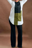 Black Fashion Casual Print Basic Turndown Collar Tops