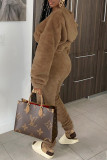 Camel Fashion Casual Solid Basic Hooded Collar Long Sleeve Two Pieces